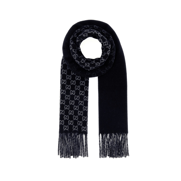 ◆당일◆26SS GG 자카드 투톤 울 머플러 네이비/그레이 852038 4GAKX 4063