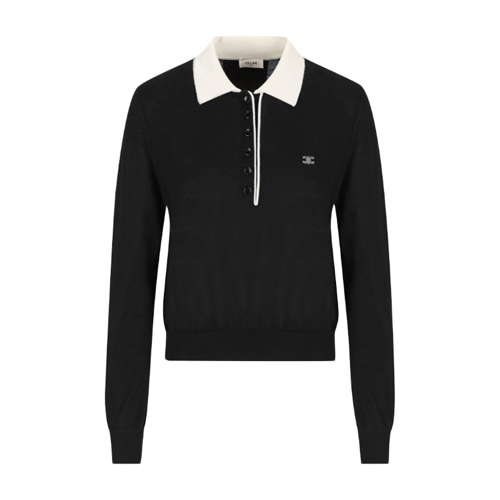 26SS 트리오페 자수 캐시미어 폴로 니트 블랙/화이트 RX0FD0W27 38OF