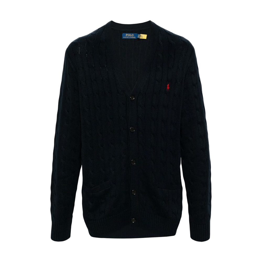 26SS 포니 자수 케이블 브이넥 가디건 블루 710890548 004