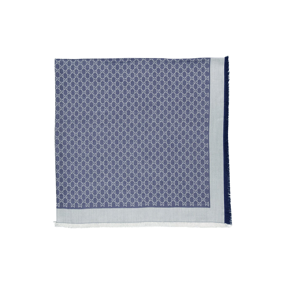 26SS GG 울 실크 블렌드 숄 화이트/블루 855539 3GA48 9068