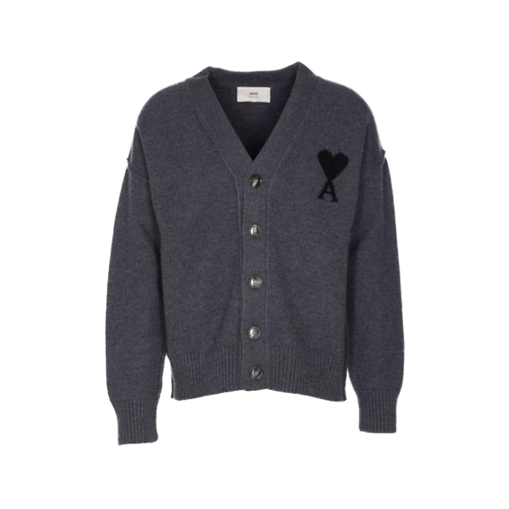 ◆당일◆25FW 하트 로고 울 가디건 다크그레이/블랙 UKC367 018 0504
