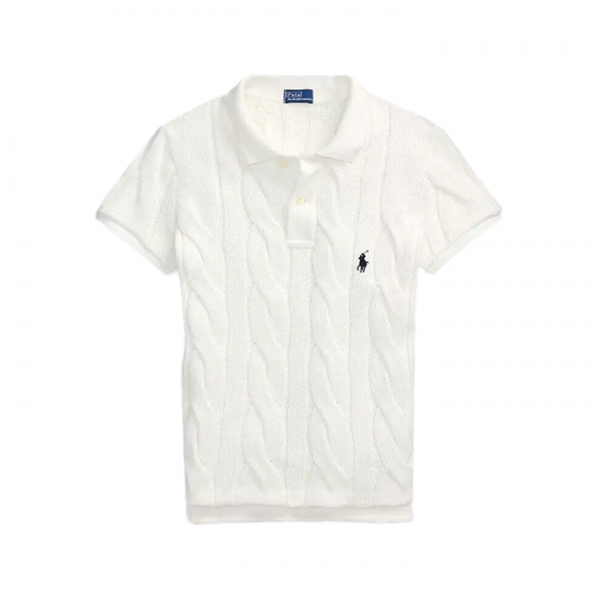 ◆당일◆26SS 여성 포니 자수 케이블 반팔 니트 화이트 211971703 001