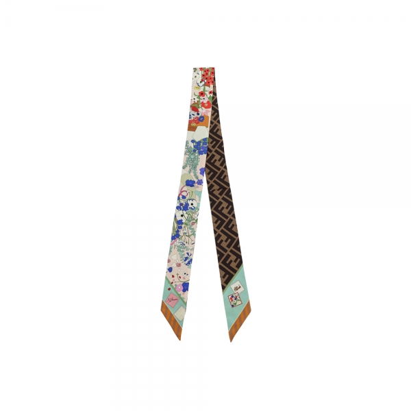 26SS FF 프린팅 플로럴 랩피 실크 스카프 멀티컬러 FXT011 B01U F1WO3