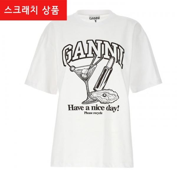 ◆스크래치◆칵테일 프린팅 로고 티셔츠 브라이트화이트 T3878 151