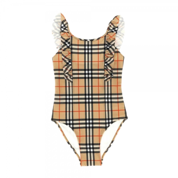 키즈 러플 트리밍 체크 스윔수트 샌드 8117157
