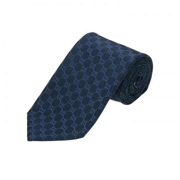 ◆당일◆26SS GG 패턴 실크 넥타이 네이비 456520 4B002 4168