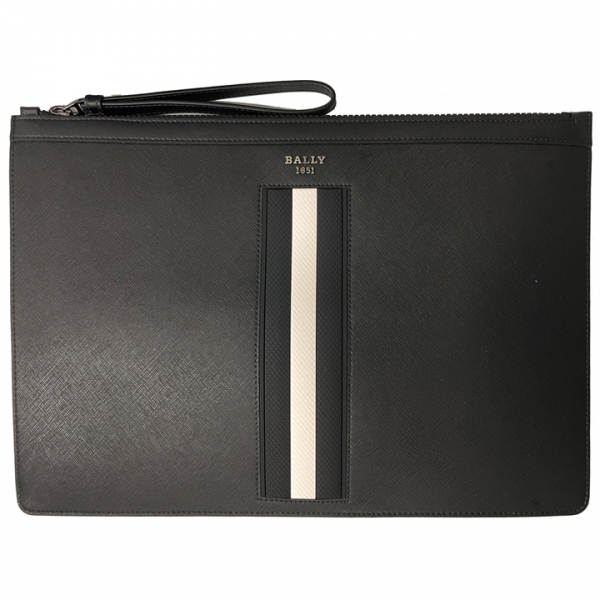 ◆당일◆23FW BOLLIS 메탈로고 스트라이프 라지 클러치백 블랙 6238960
