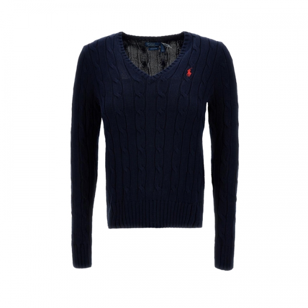 ◆당일◆25FW 포니 로고 자수 브이넥 니트 블루 211971870 004