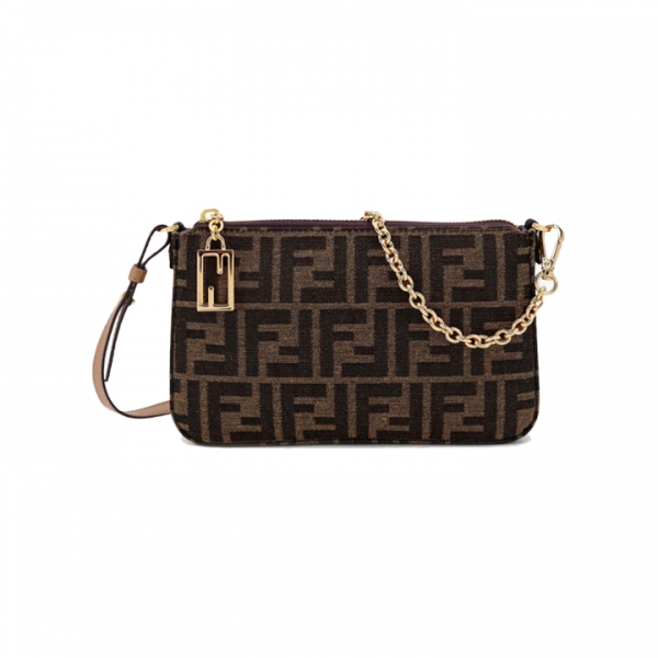 ◆당일◆25FW FF 자카드 패브릭 바게트 파우치 체인 숄더백 브라운 8BS073 AD23 F1GE3