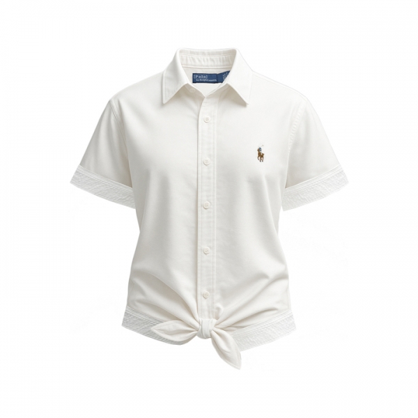 ◆당일◆25FW 여성 포니 자수 숏슬리브 크롭 셔츠 화이트 211971516 001