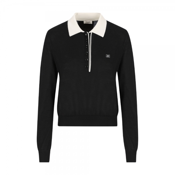26SS 트리오페 자수 캐시미어 폴로 니트 블랙/화이트 RX0FD0W27 38OF