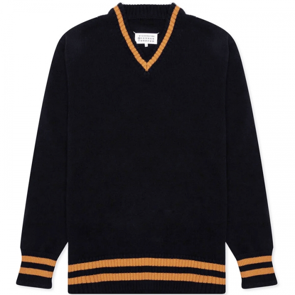 ◆당일◆스티치 패치 울 니트 네이비 S50HA1027 S17834 511F