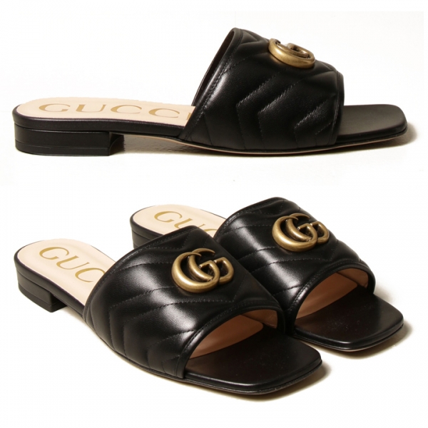 ◆당일◆25SS 금장 GG 로고 마틀라세 슬라이드 샌들 블랙 646169 BKO60 1000