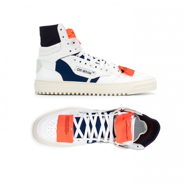 ◆14주년◆레더 하이탑 스니커즈 화이트/네이비 OMIA065S18800016 0130