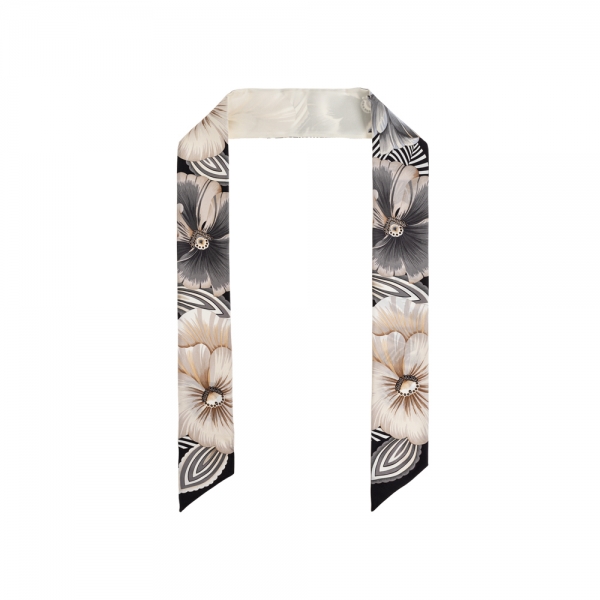 26SS 브레짜 프린트 스키니 트윌 실크 스카프 아이보리/블랙 32-1247 0789963