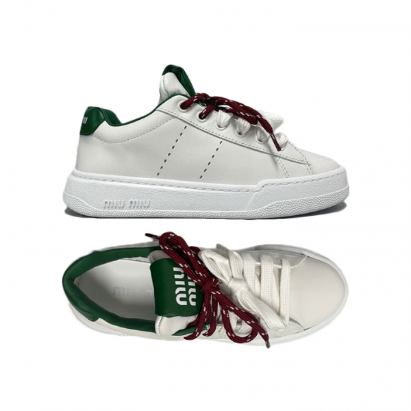 ◆당일◆26SS 로고 레더 레이스업 스니커즈 화이트/그린 5E387E 3L48 F0A8Z