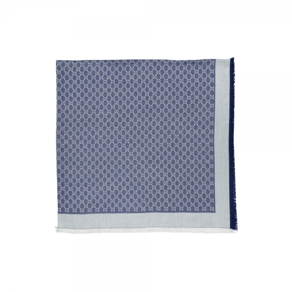 26SS GG 울 실크 블렌드 숄 화이트/블루 855539 3GA48 9068