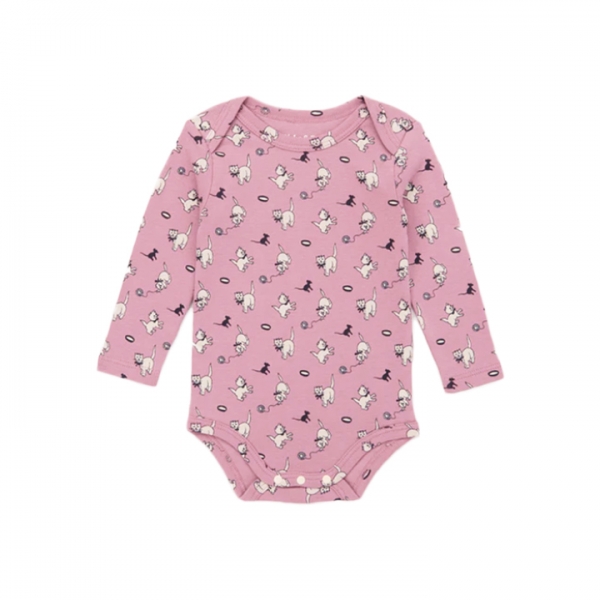 ◆키즈◆키즈 캣마우스 패턴 롱슬리브 랩 온지 바디슈트 앤틱로즈 B3132W25 0A1