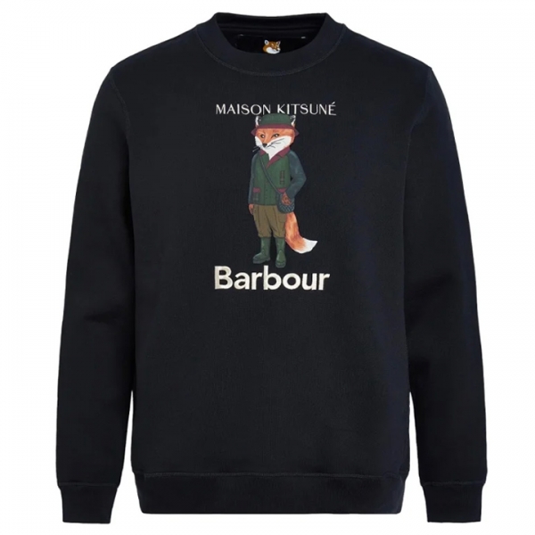◆당일◆23FW 바버 X 메종키츠네 폭스 기모 맨투맨 블랙 MOL0559 BK31