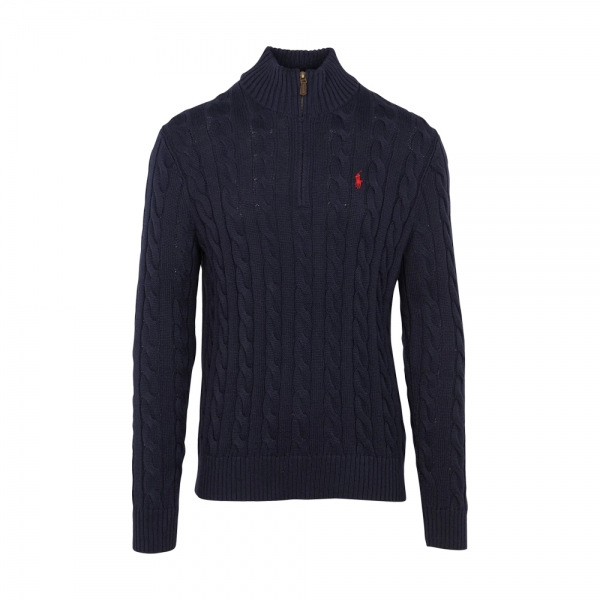 26SS 포니 자수 케이블 하프집업 니트 블루 710810841 001