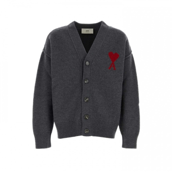 ◆당일◆26SS 하트 로고 울 가디건 다크그레이/레드 UKC367 018 084