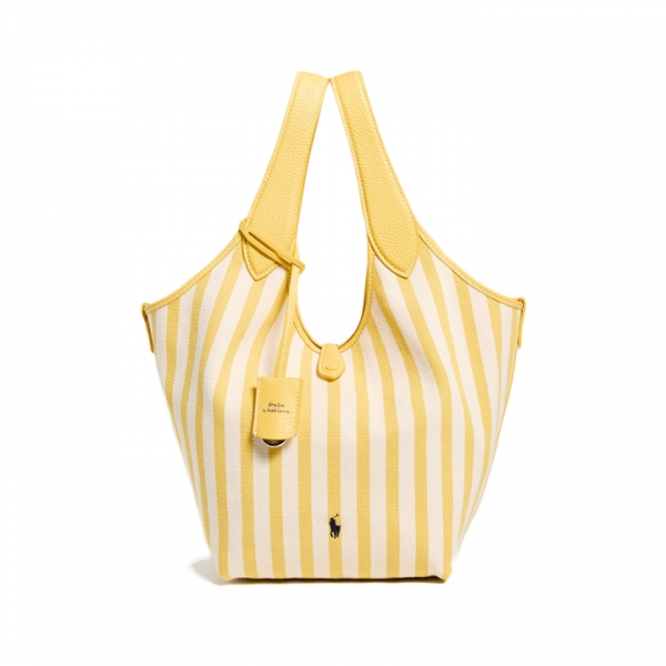 ◆당일◆26SS 포니 로고 플레이 스트라이프 캔버스 토트백 옐로우/화이트 428963527 004