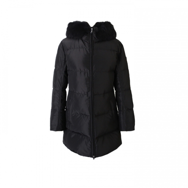 ◆당일◆25FW 삼각로고 후드 퍼 패딩자켓 블랙 29E117 106O F0002