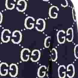 ◆당일◆25SS GG 로고 울 자카드 니트 블루 692900 XKCC5 4492
