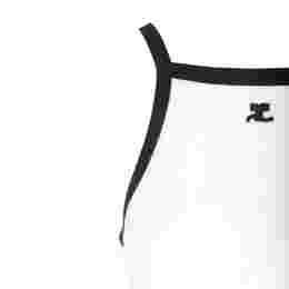 ◆당일◆24SS 로고 버클 콘트라스트 슬리브리스 탑 화이트 124JDE067JS0070 0098