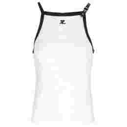 ◆당일◆24SS 로고 버클 콘트라스트 슬리브리스 탑 화이트 124JDE067JS0070 0098