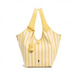 ◆당일◆26SS 포니 로고 플레이 스트라이프 캔버스 토트백 옐로우/화이트 428963527 004