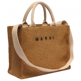 ◆당일◆25SS 로고 자수 라피아 스몰 토트&숄더백 카멜 SHMP0077U0 P3860 Z0R42