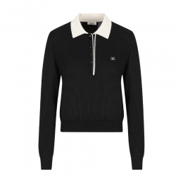 26SS 트리오페 자수 캐시미어 폴로 니트 블랙/화이트 RX0FD0W27 38OF