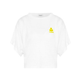 26SS KYANZAE 로고 린넨 티셔츠 화이트/옐로우 TS0313FA A1N09E WHYW