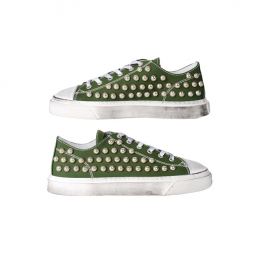 ◆15주년◆원형 스터드 벨로아 빈티지 스니커즈 카키 GXU021SF00GOM0B500