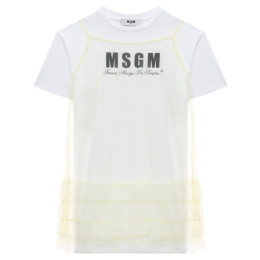 ◆키즈◆24SS 키즈 로고 코튼 원피스 화이트/라임 S4MSJGDR125 00136