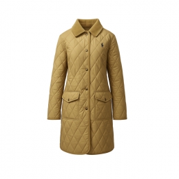 ◆당일◆25FW 포니 자수 로고 다이아몬드 퀄팅 롱 자켓 카키 211965338 004