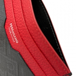 ◆당일◆25FW 패브릭 캔버스 카드지갑 블랙/레드 66-1583 0780322