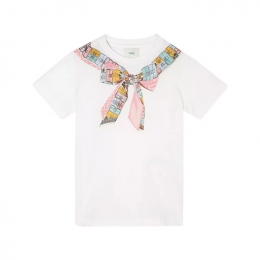 ◆키즈◆여성 스카프 프린트 반팔 티셔츠 화이트 JFI391 7AJ F0TU9