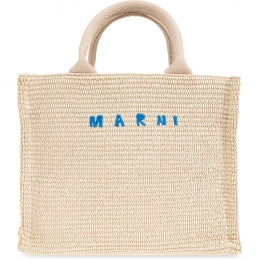 ◆당일◆25SS 로고 자수 라피아 스몰 토트&숄더백 화이트 SHMP0077U0 P3860 00W11