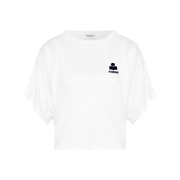 26SS KYANZAE 로고 린넨 티셔츠 화이트/미드나잇 TS0313FA A1N09E WHMI