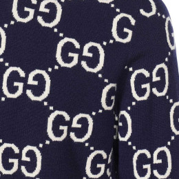 ◆당일◆25SS GG 로고 울 자카드 니트 블루 692900 XKCC5 4492