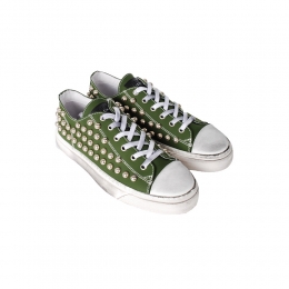 ◆15주년◆원형 스터드 벨로아 빈티지 스니커즈 카키 GXU021SF00GOM0B500