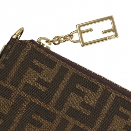 ◆당일◆25FW FF 자카드 패브릭 바게트 파우치 체인 숄더백 브라운 8BS073 AD23 F1GE3