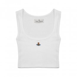 26SS ORB 자수 로고 리브 크롭 슬리브리스 탑 화이트 1G010011 J009C A401