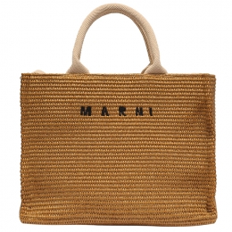 ◆당일◆25SS 로고 자수 라피아 스몰 토트&숄더백 카멜 SHMP0077U0 P3860 Z0R42