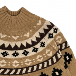 ◆당일◆25FW 하르디 HARDY 울 자카드 퍼넬넥 니트 카멜 2525366312 002