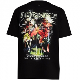 ◆당일◆25SS 화이트 야자수 그래픽 백로고 티셔츠 블랙 W251TS04 718B