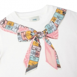 ◆키즈◆여성 스카프 프린트 반팔 티셔츠 화이트 JFI391 7AJ F0TU9