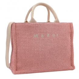 ◆당일◆25SS 로고 자수 라피아 스몰 토트&숄더백 핑크 SHMP0077U0 P3860 00C09